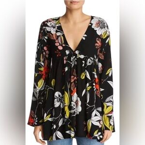 Free People Bella Floral Mini Tunic Dress Size Medium $128 Flowy V Neck Boho